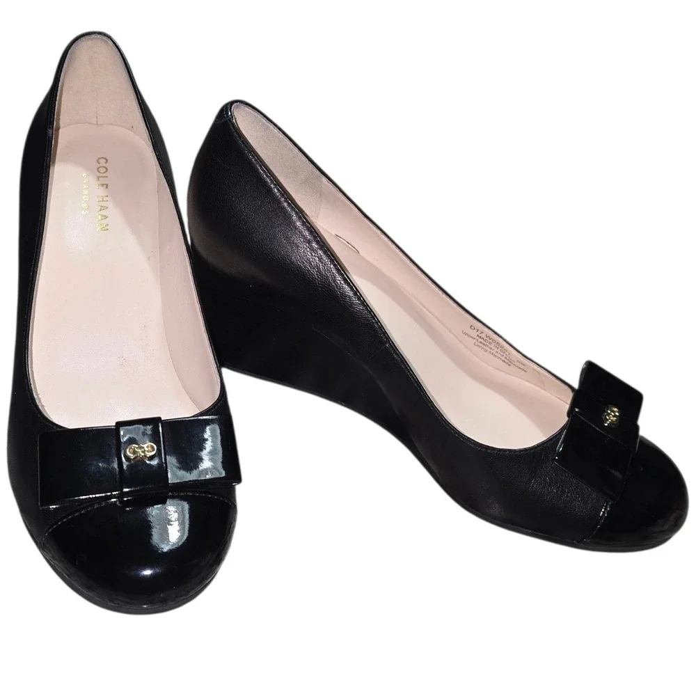 Cole Haan Grand.ØS Womens Elsie Bow Wedge Heels Black 5B